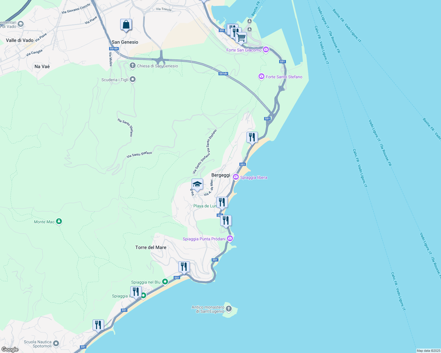map of restaurants, bars, coffee shops, grocery stores, and more near 13 Via Vico Chiuso in Bergeggi