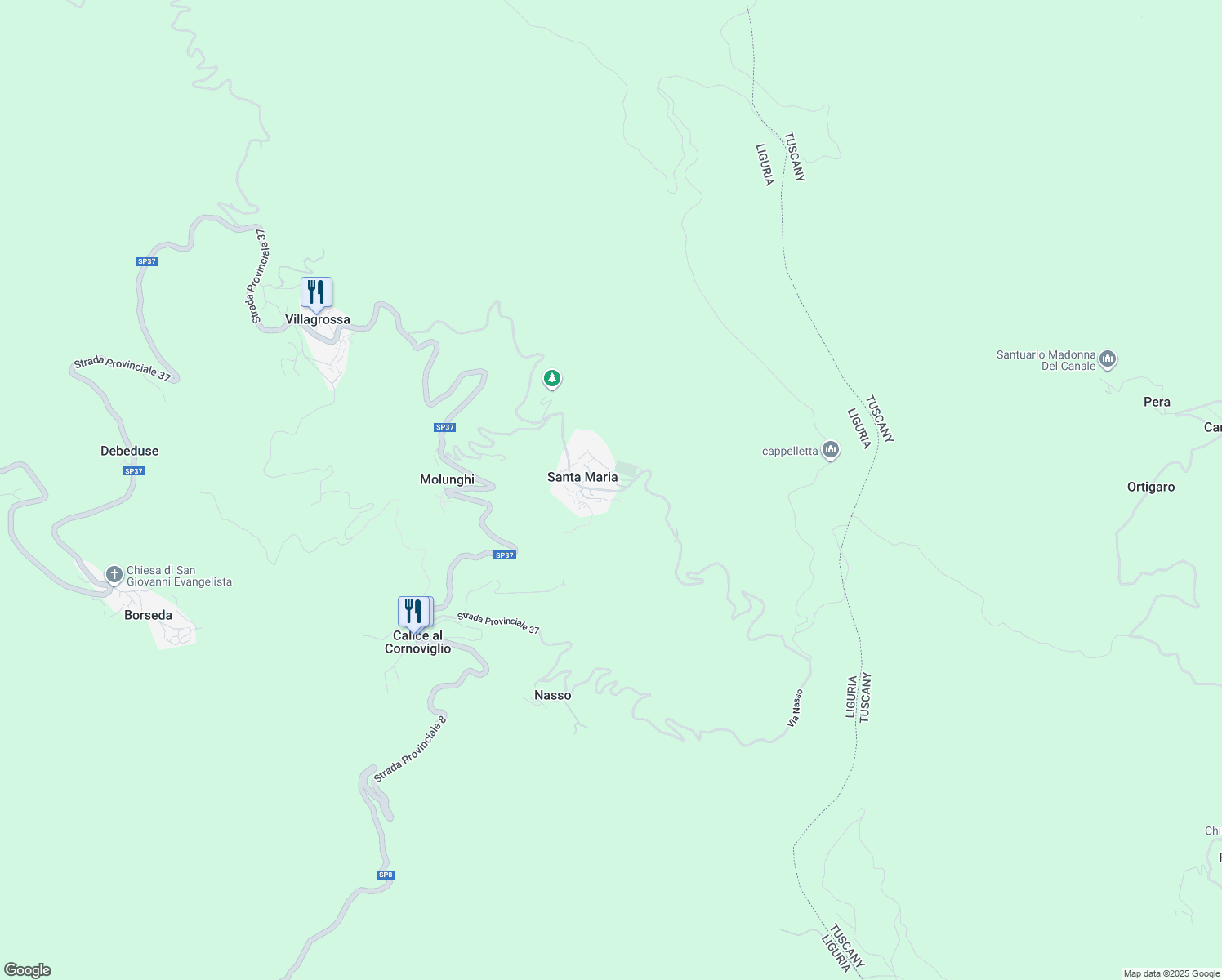 map of restaurants, bars, coffee shops, grocery stores, and more near 26 Località Santa Maria in Provincia della Spezia