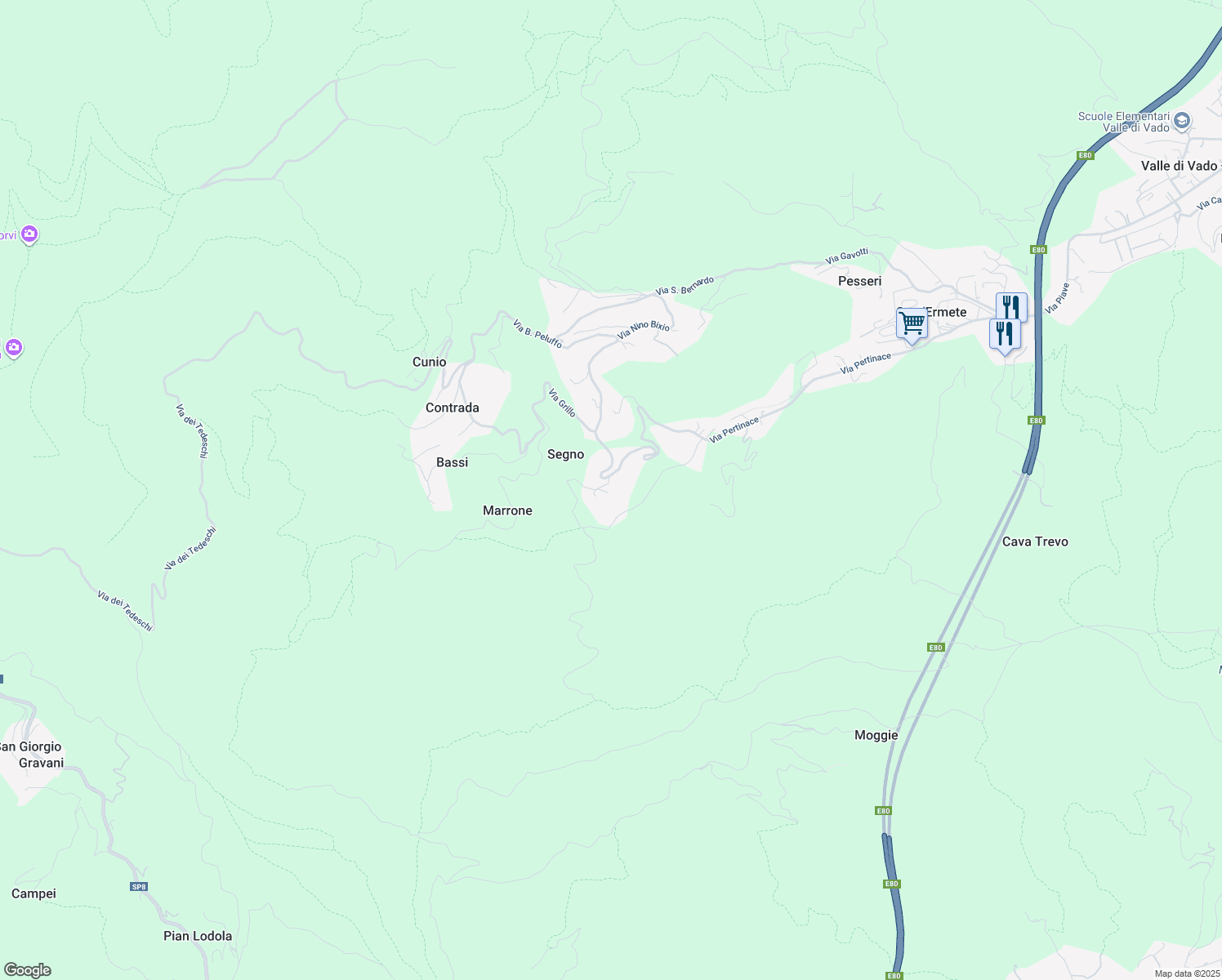 map of restaurants, bars, coffee shops, grocery stores, and more near 17 Via Santa Margherita in Segno