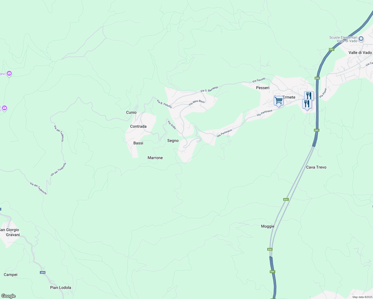 map of restaurants, bars, coffee shops, grocery stores, and more near 17 Via Santa Margherita in Segno