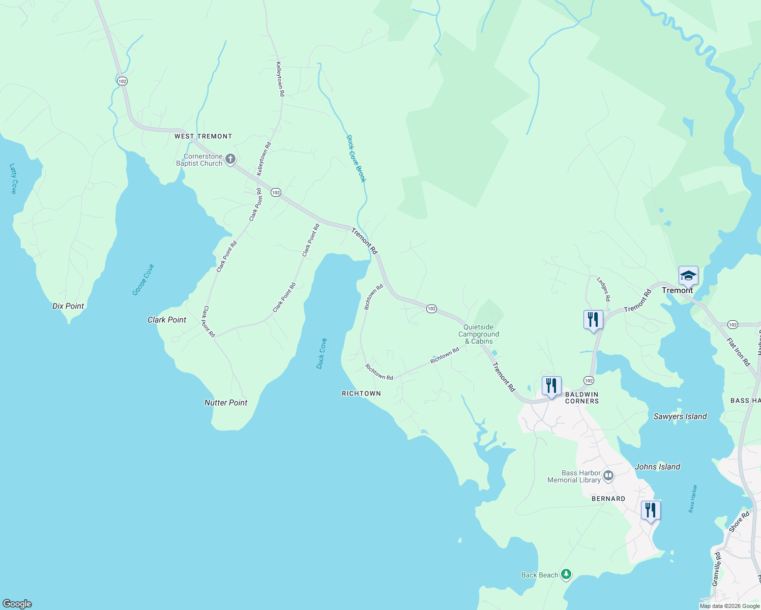 map of restaurants, bars, coffee shops, grocery stores, and more near 177 Richtown Road in Tremont
