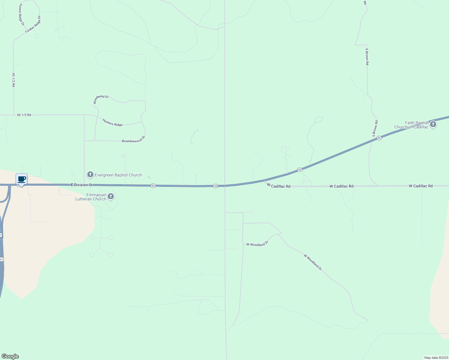 map of restaurants, bars, coffee shops, grocery stores, and more near 5998 S Seeley Rd in Cadillac