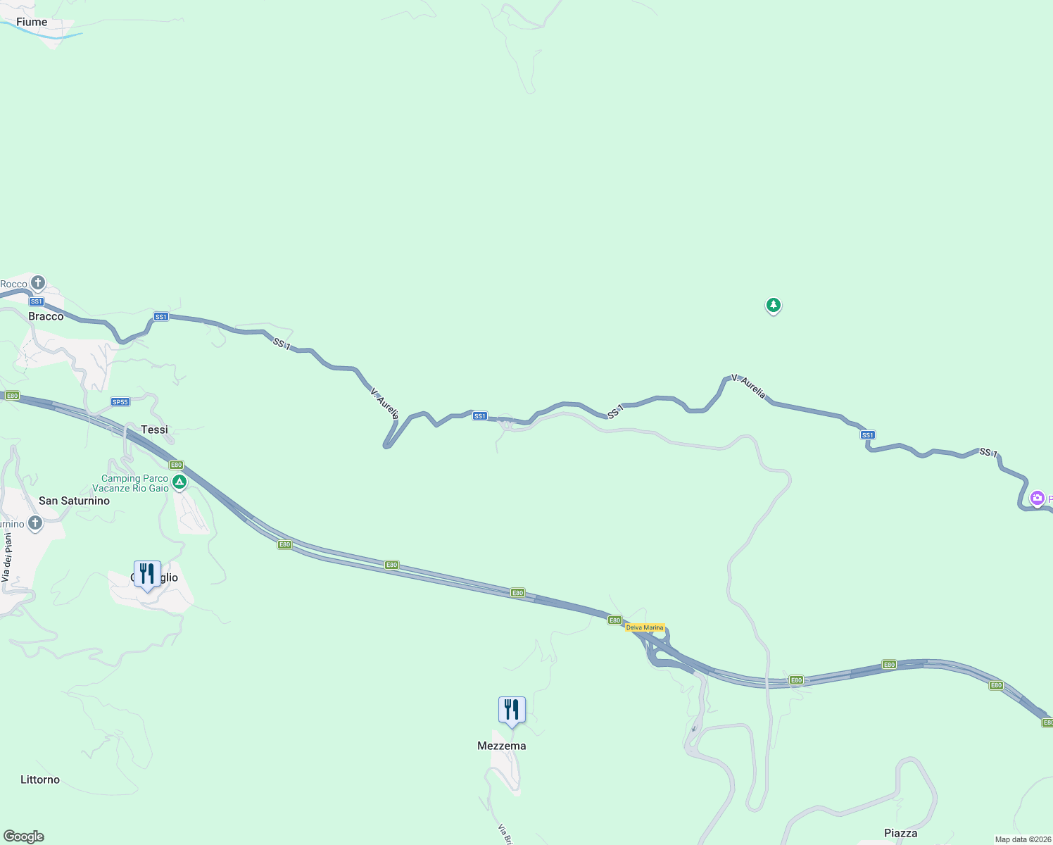 map of restaurants, bars, coffee shops, grocery stores, and more near Strada Statale 1 in Provincia della Spezia