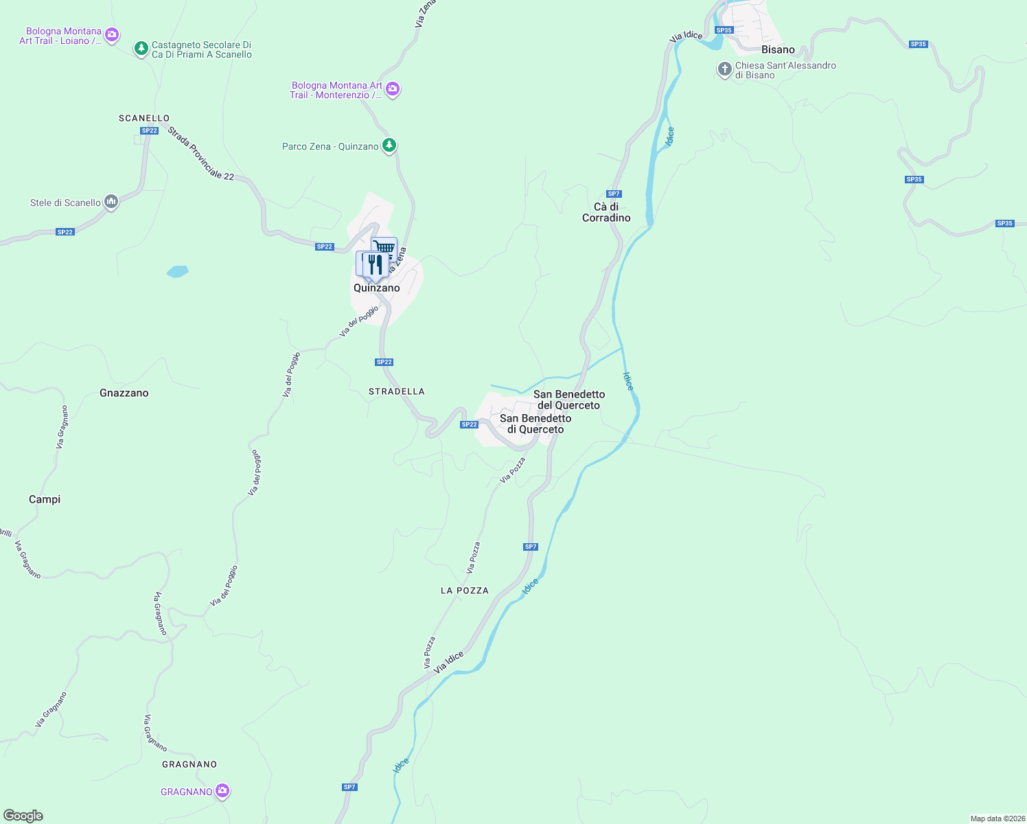 map of restaurants, bars, coffee shops, grocery stores, and more near 16 Via Chiesa in San Benedetto del Querceto