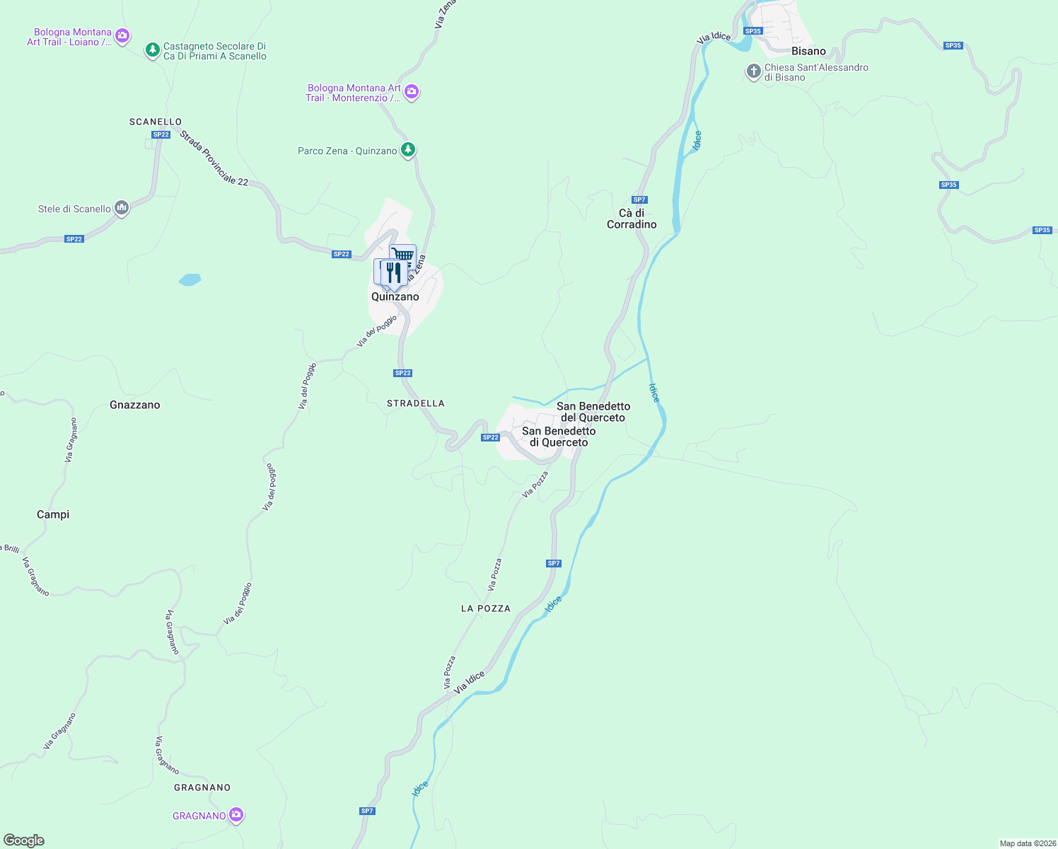 map of restaurants, bars, coffee shops, grocery stores, and more near 16 Via Chiesa in San Benedetto del Querceto