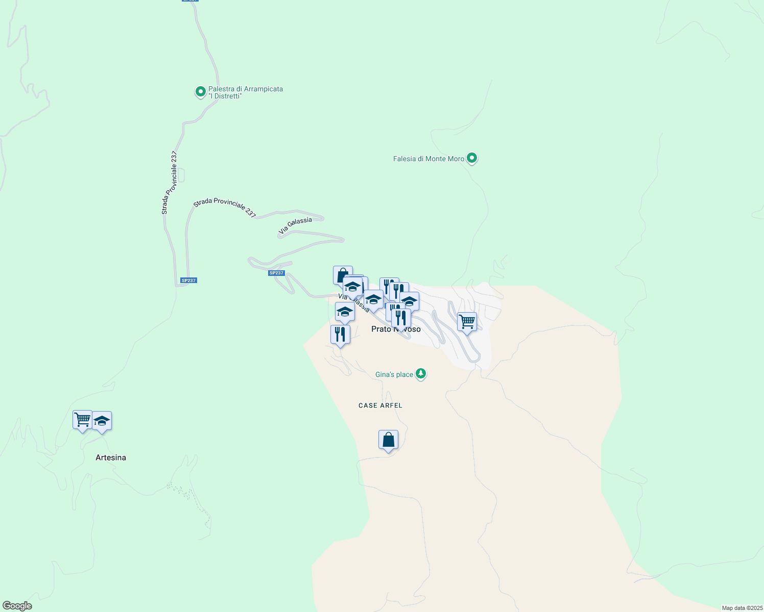 map of restaurants, bars, coffee shops, grocery stores, and more near 10 Via Croce del Sud in Prato Nevoso
