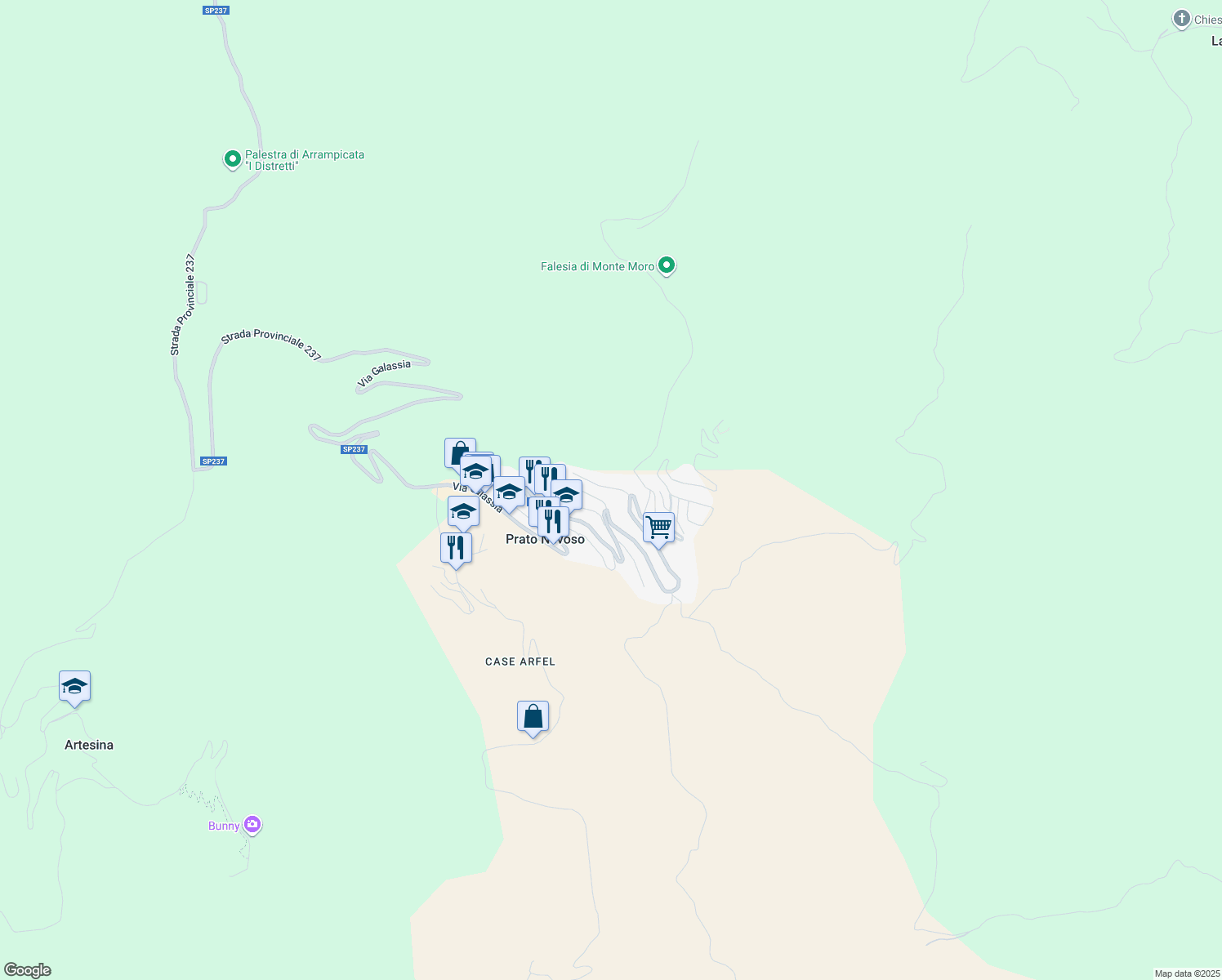 map of restaurants, bars, coffee shops, grocery stores, and more near 3 Via Orione in Prato Nevoso