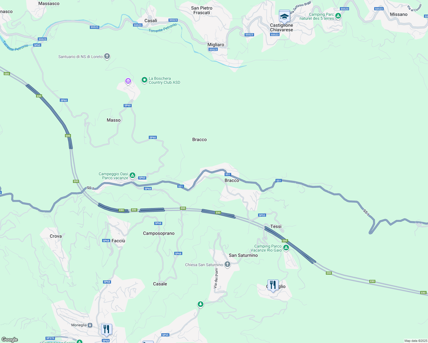 map of restaurants, bars, coffee shops, grocery stores, and more near 29 Frazione Bracco in Bracco