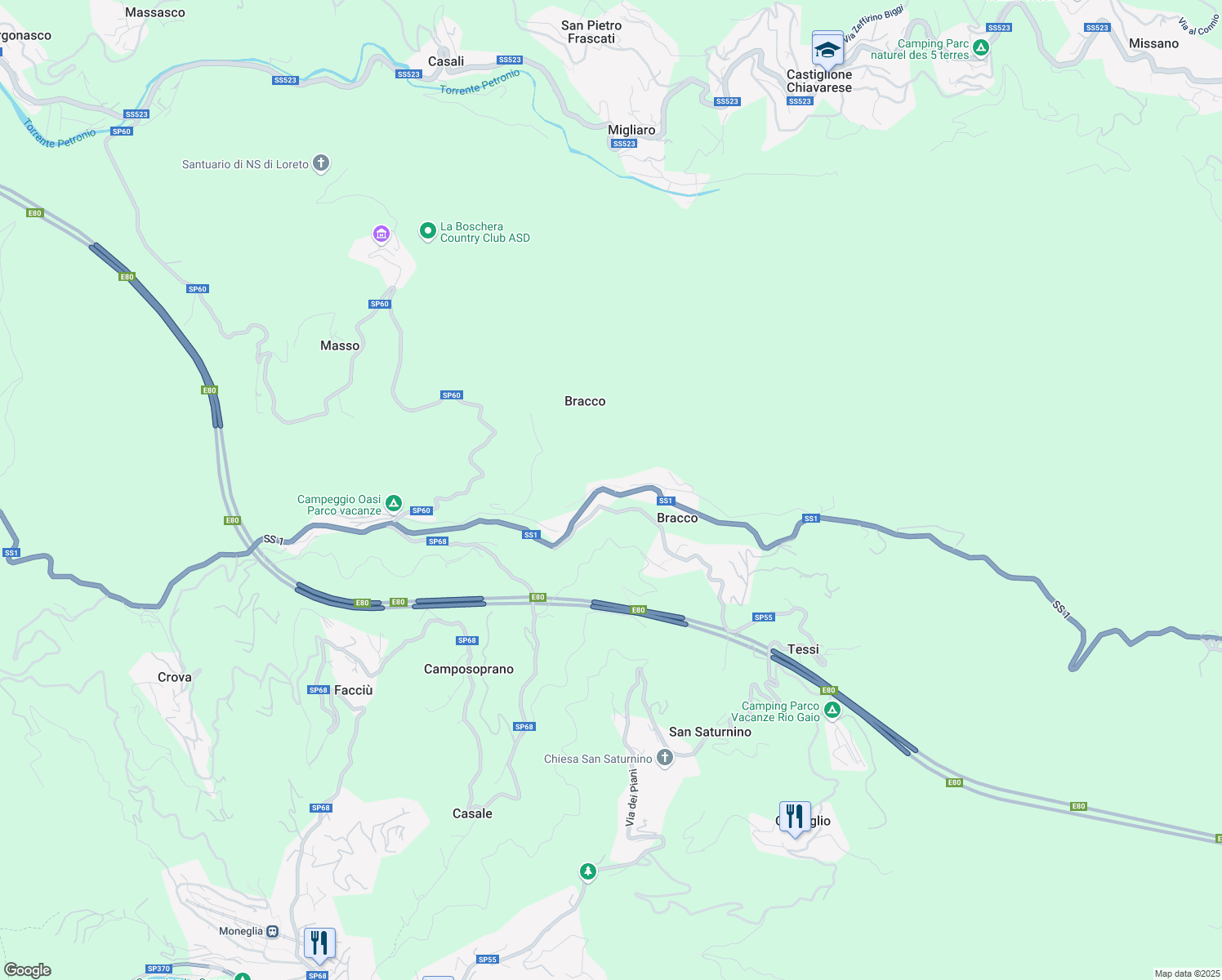 map of restaurants, bars, coffee shops, grocery stores, and more near 29 Frazione Bracco in Bracco