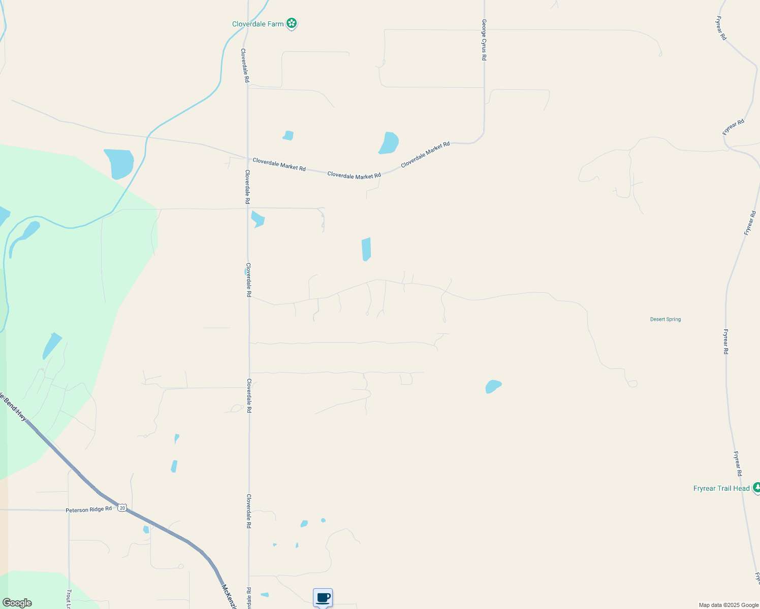 map of restaurants, bars, coffee shops, grocery stores, and more near 17427 Forked Horn Road in Sisters