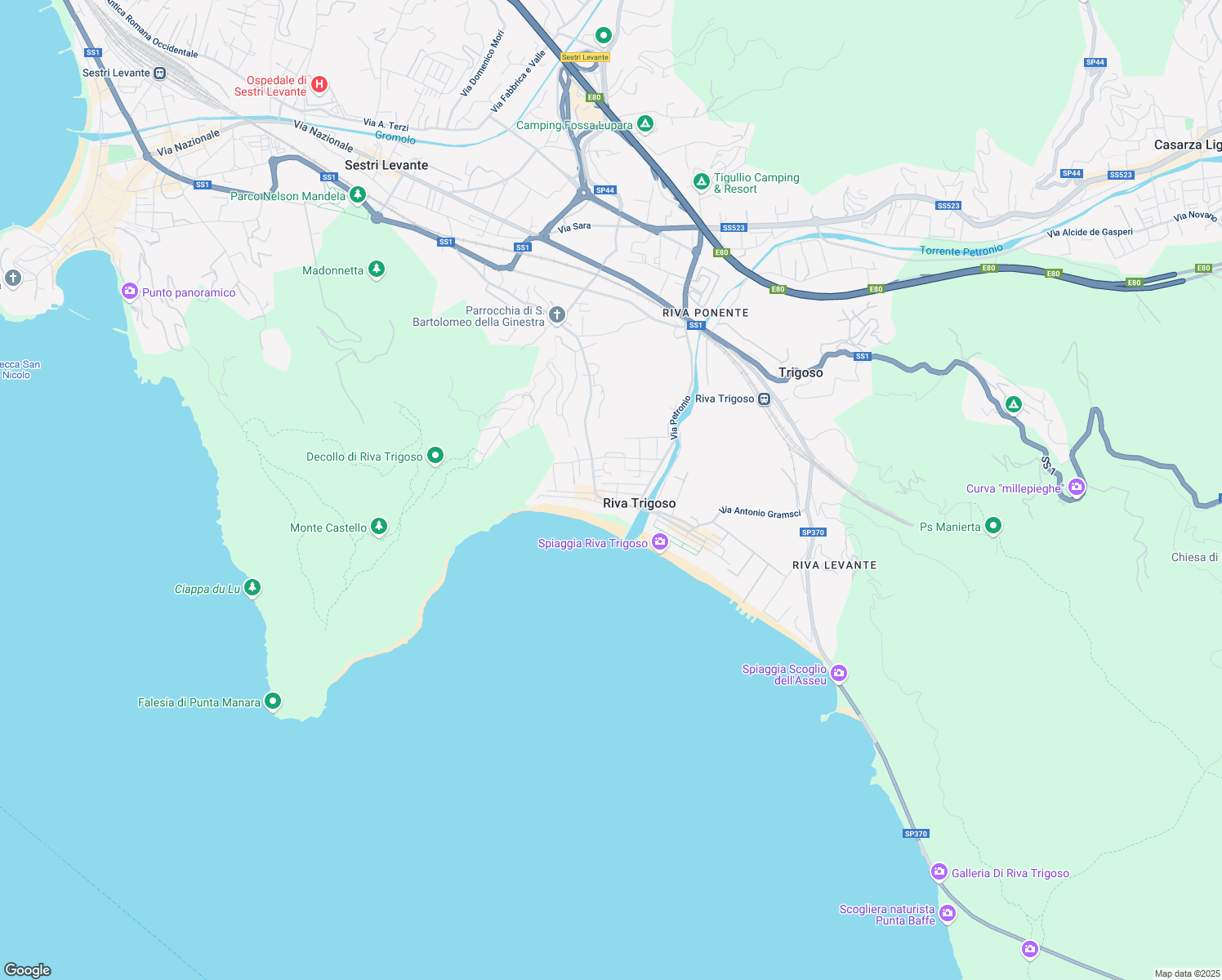 map of restaurants, bars, coffee shops, grocery stores, and more near 15 Via Usodimare in Sestri Levante