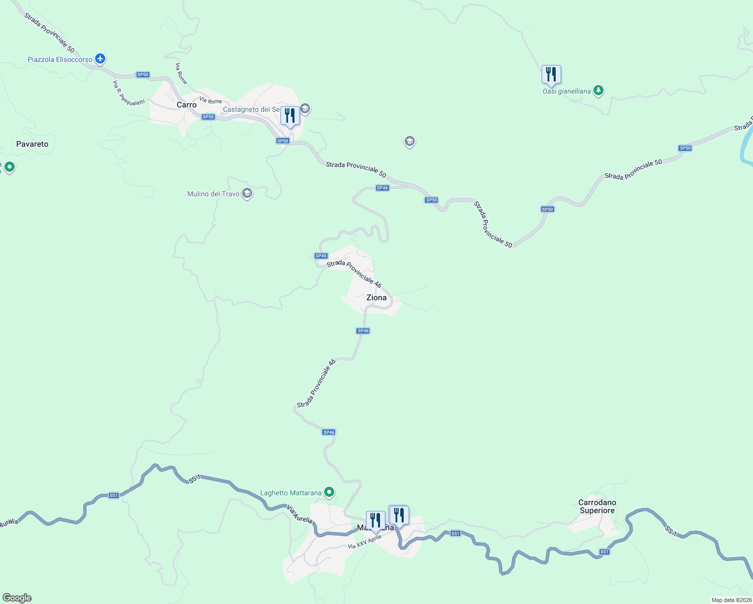 map of restaurants, bars, coffee shops, grocery stores, and more near 14 Via Italia in Ziona