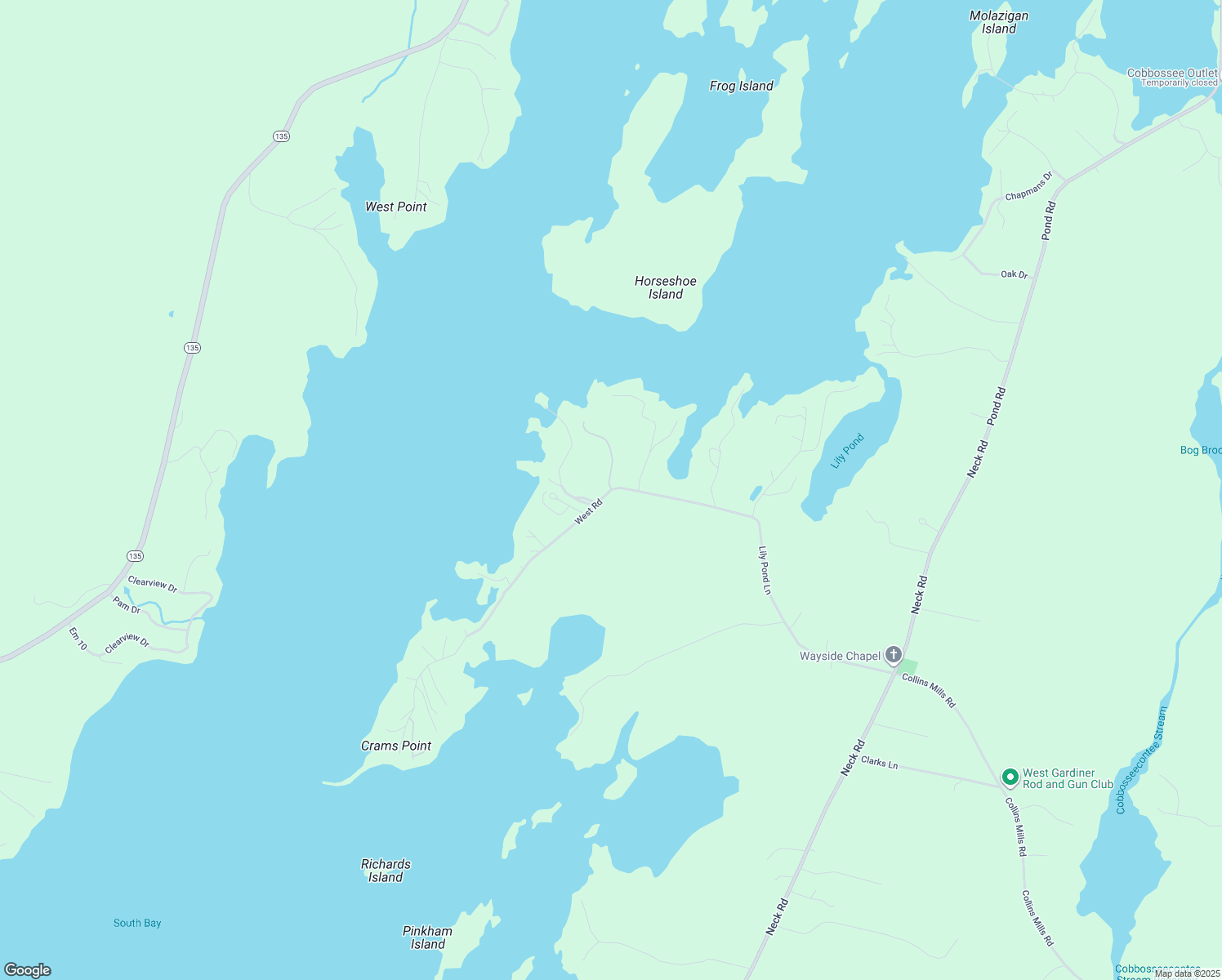 map of restaurants, bars, coffee shops, grocery stores, and more near 360 West Road in West Gardiner