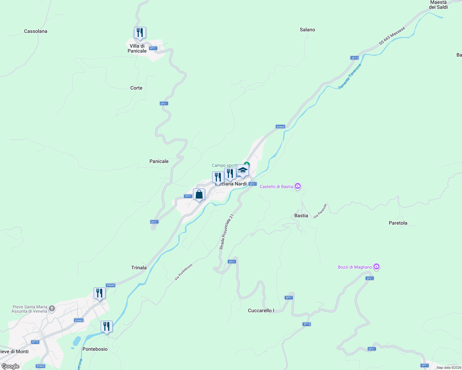 map of restaurants, bars, coffee shops, grocery stores, and more near in Licciana Nardi