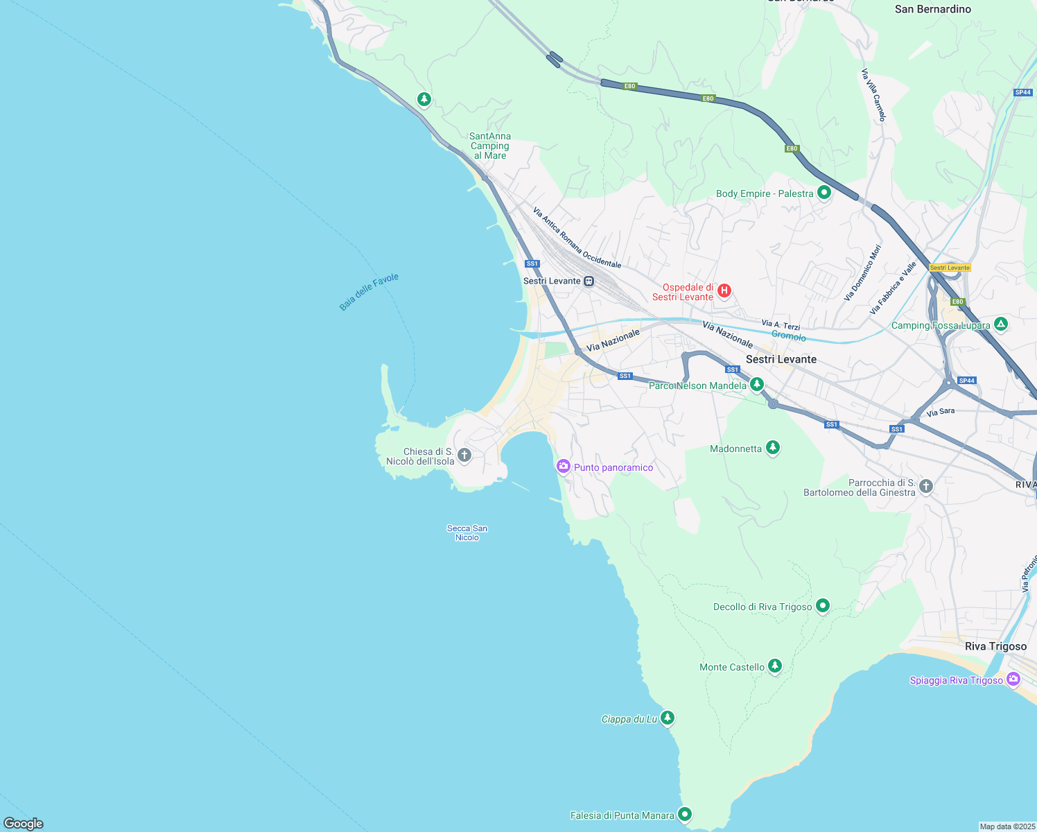 map of restaurants, bars, coffee shops, grocery stores, and more near in Sestri Levante