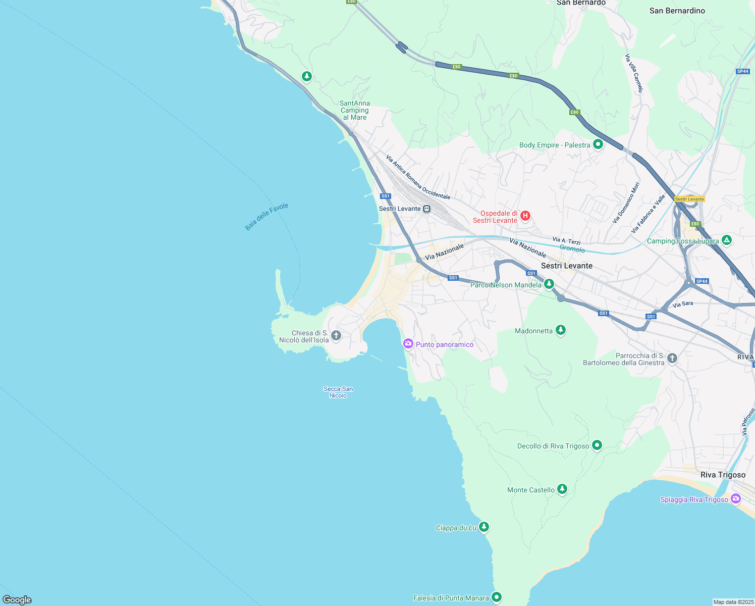 map of restaurants, bars, coffee shops, grocery stores, and more near 29 Vico Marina di Ponente in Sestri Levante