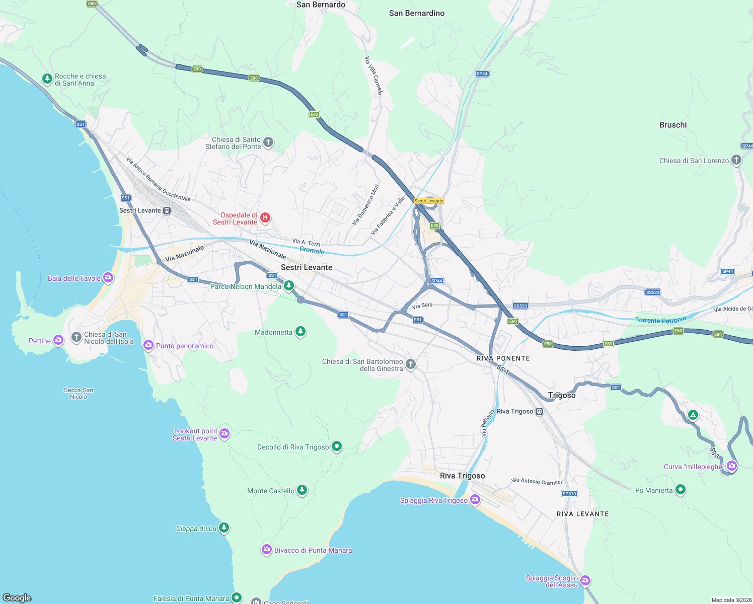 map of restaurants, bars, coffee shops, grocery stores, and more near 6 Via Alessandro Manzoni in Sestri Levante