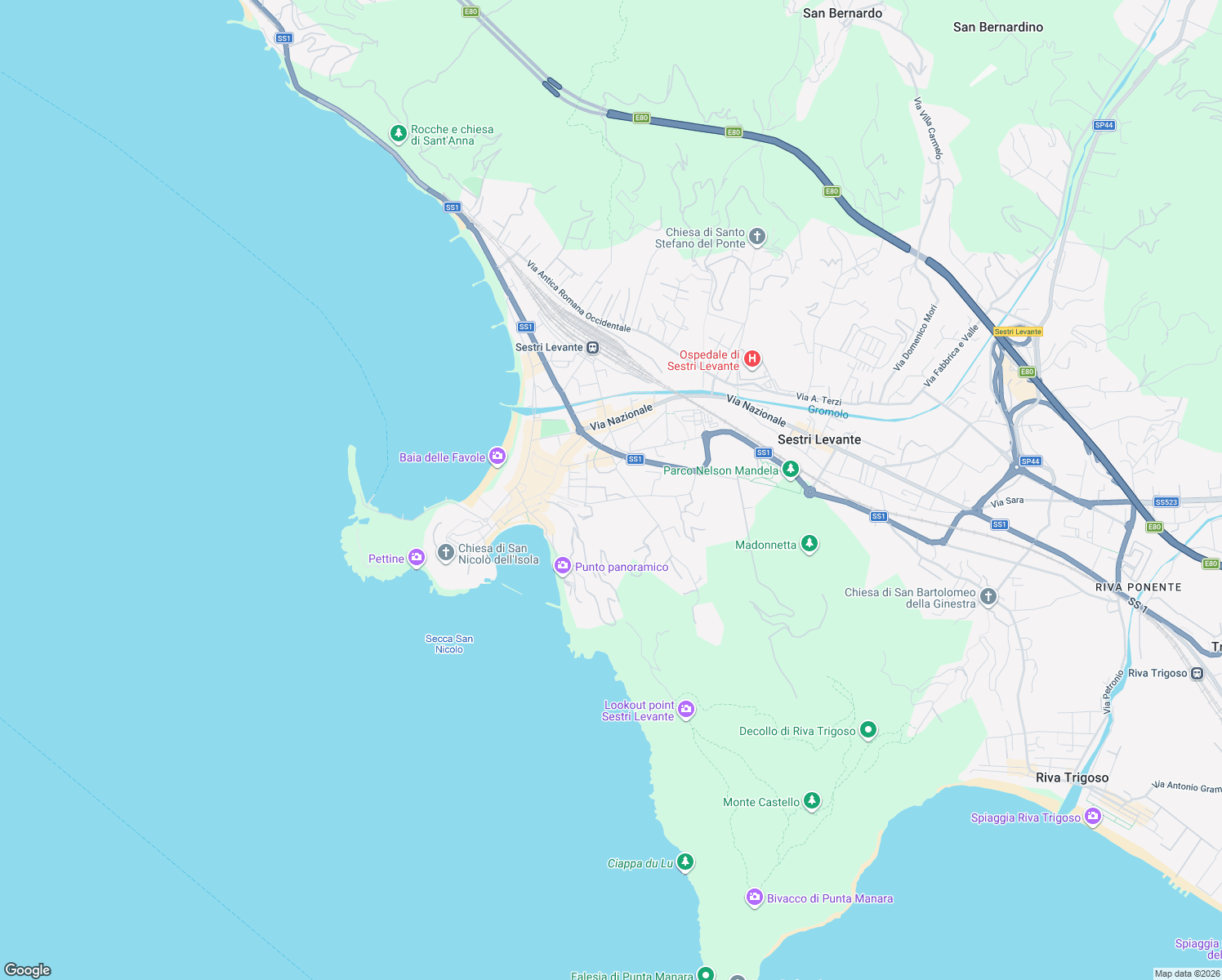 map of restaurants, bars, coffee shops, grocery stores, and more near 20 Via Val di Canepa in Sestri Levante