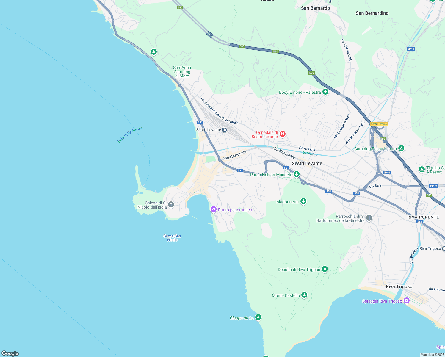map of restaurants, bars, coffee shops, grocery stores, and more near 15 Via Privata Unione Sovietica in Sestri Levante