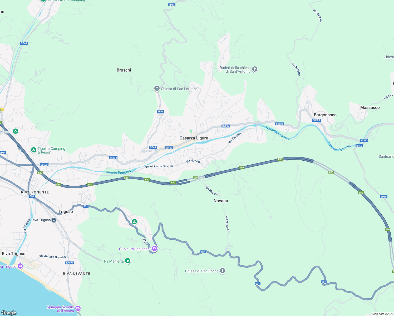 map of restaurants, bars, coffee shops, grocery stores, and more near 2 Via San Lazzaro in Casarza Ligure