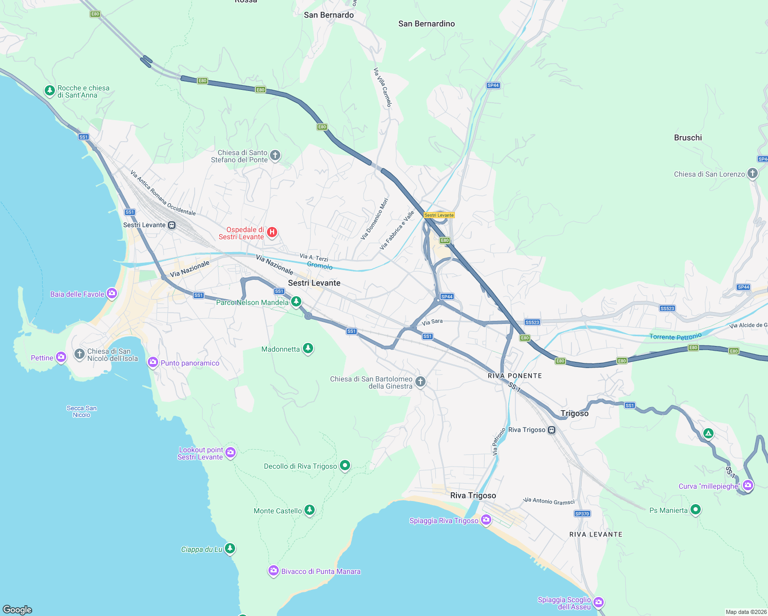 map of restaurants, bars, coffee shops, grocery stores, and more near 6 Via Alessandro Manzoni in Sestri Levante