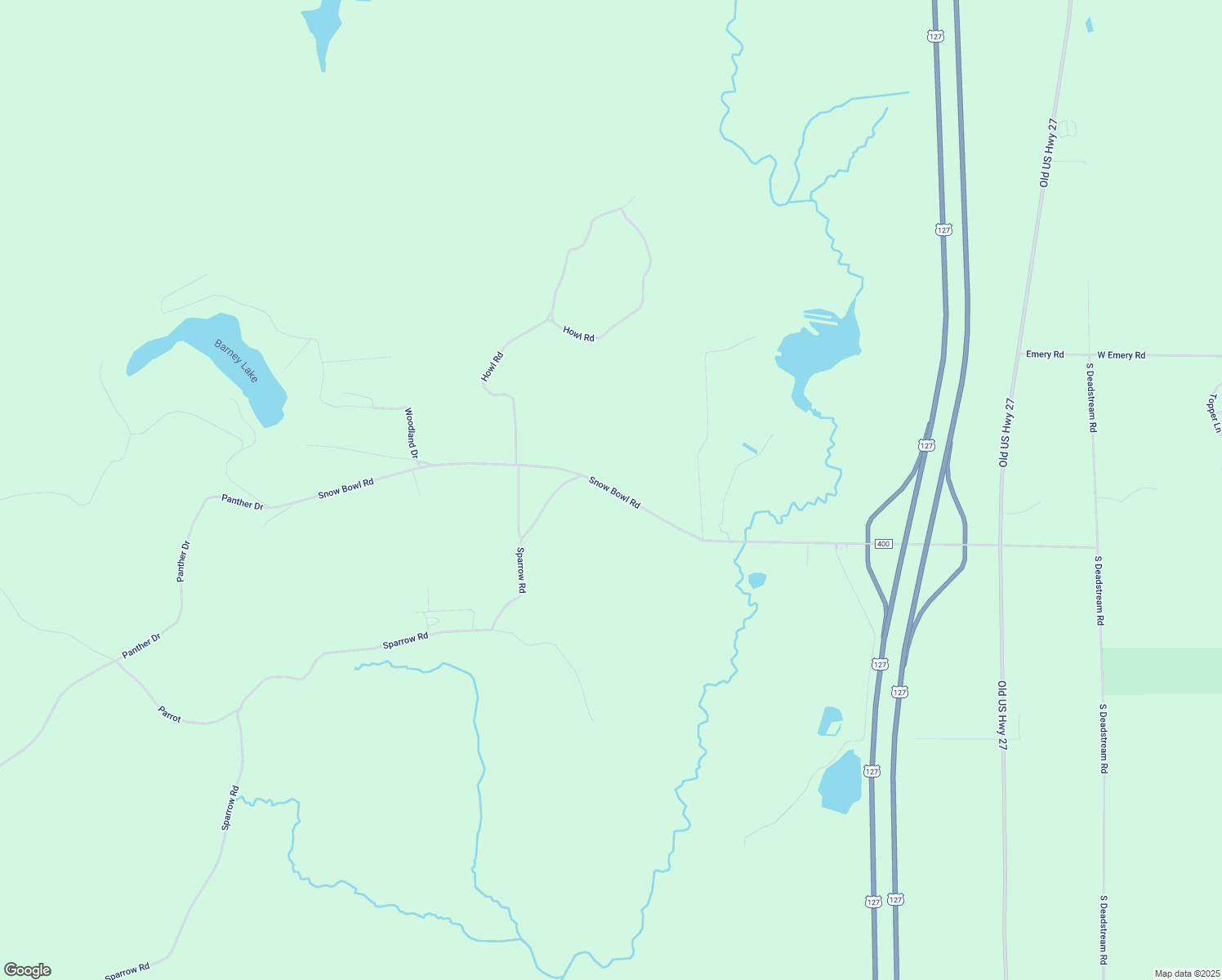 map of restaurants, bars, coffee shops, grocery stores, and more near Snow Bowl Road in Houghton Lake