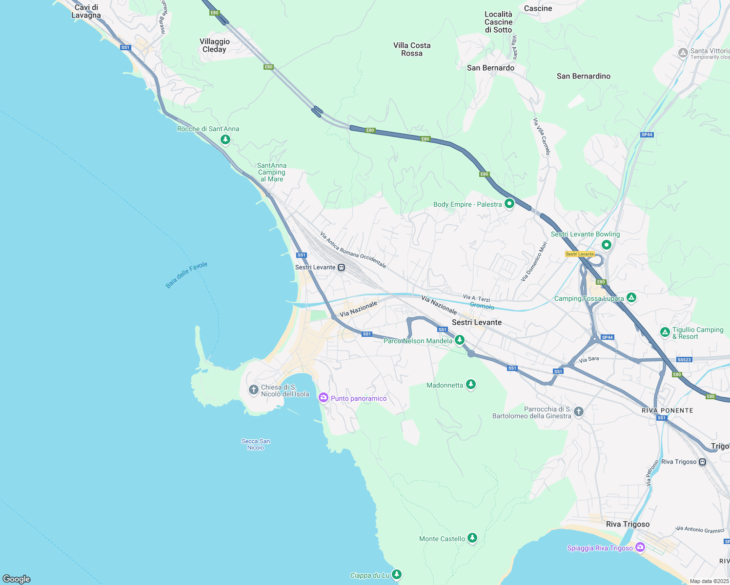 map of restaurants, bars, coffee shops, grocery stores, and more near 5 Vico Gromolo in Sestri Levante