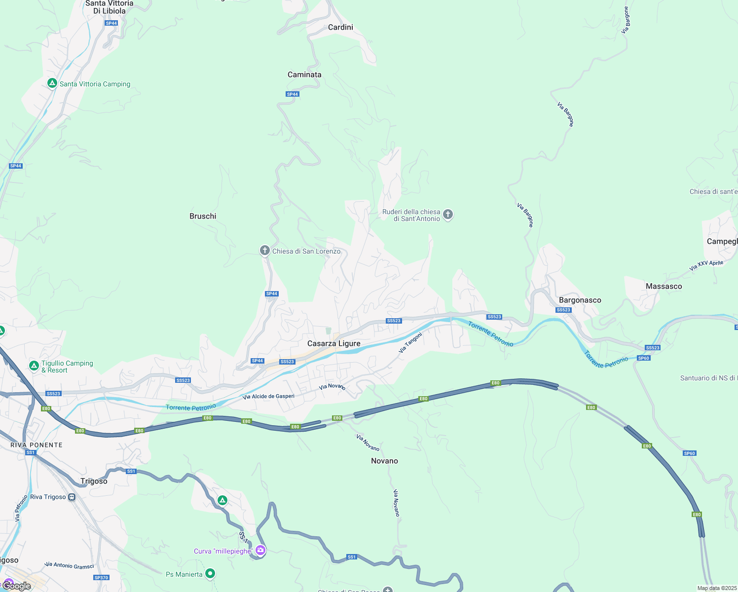 map of restaurants, bars, coffee shops, grocery stores, and more near 23 Via S. Giovanni in Casarza Ligure