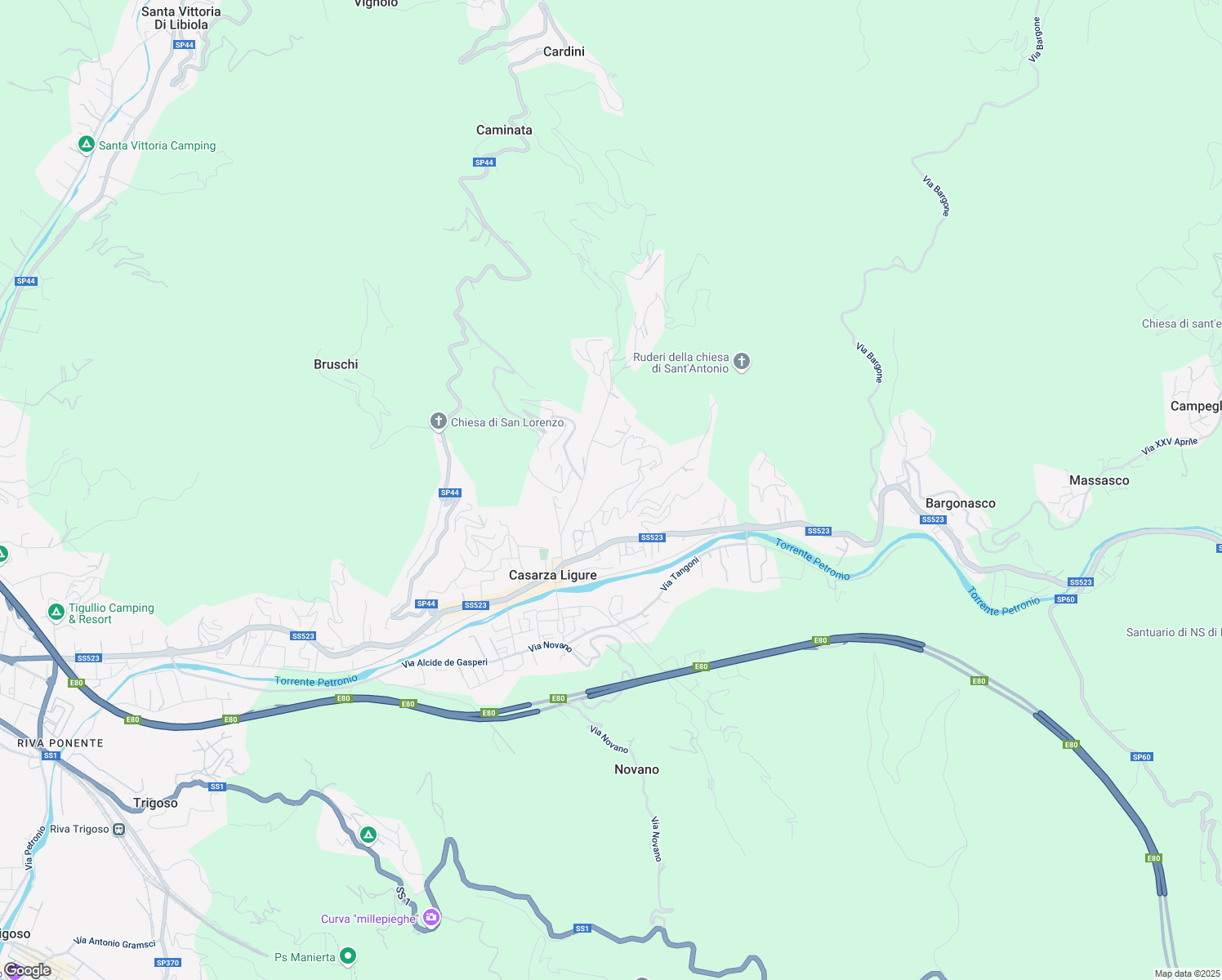 map of restaurants, bars, coffee shops, grocery stores, and more near 25 Via S. Giovanni in Casarza Ligure