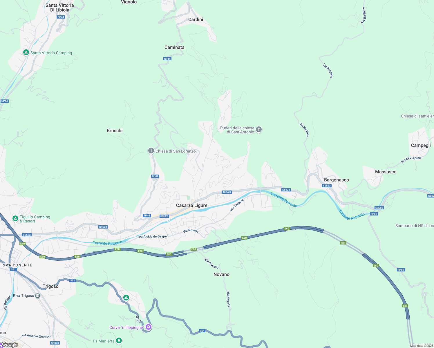 map of restaurants, bars, coffee shops, grocery stores, and more near 25 Via S. Giovanni in Casarza Ligure