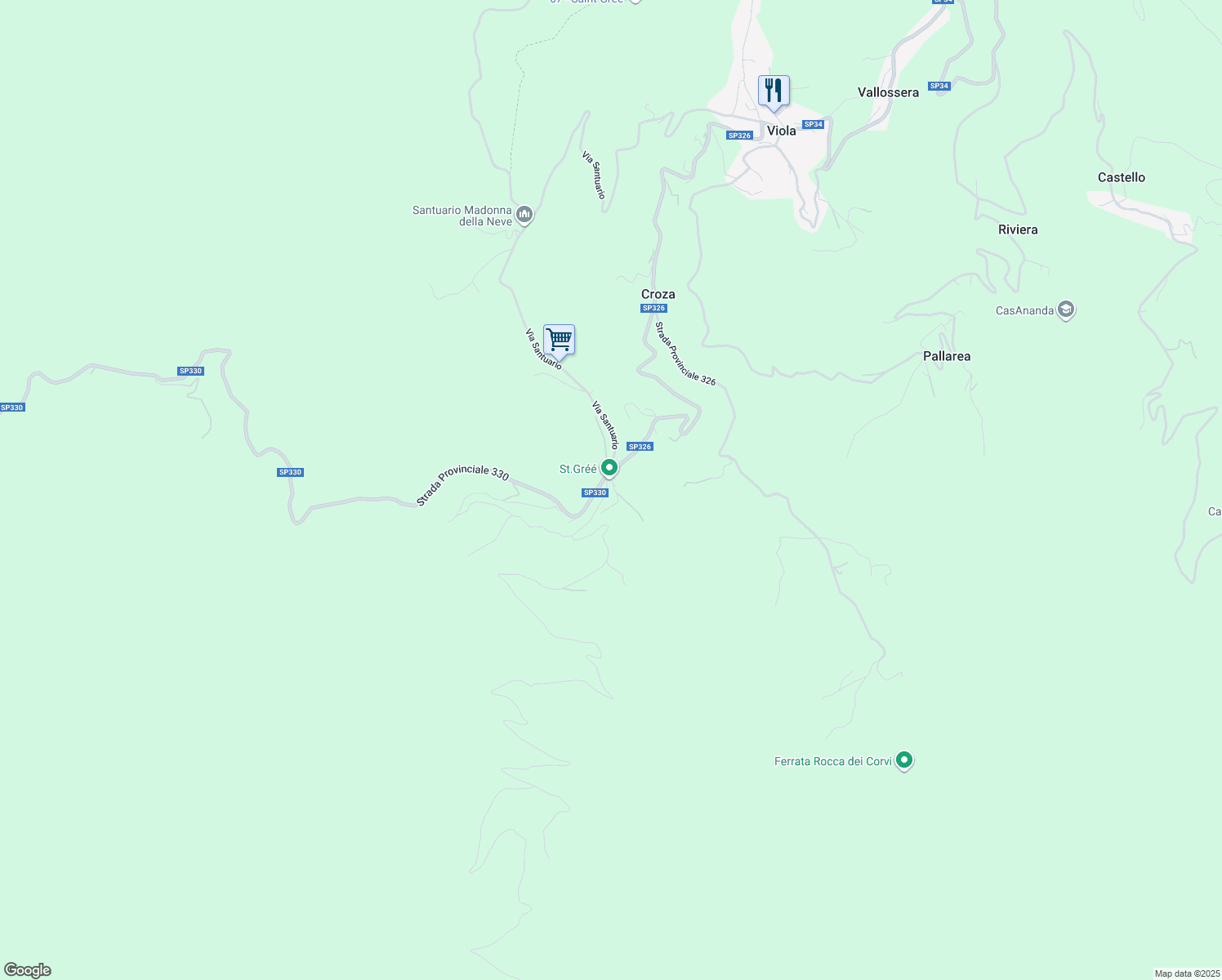 map of restaurants, bars, coffee shops, grocery stores, and more near 1 Via ai Piani in Saint Gree