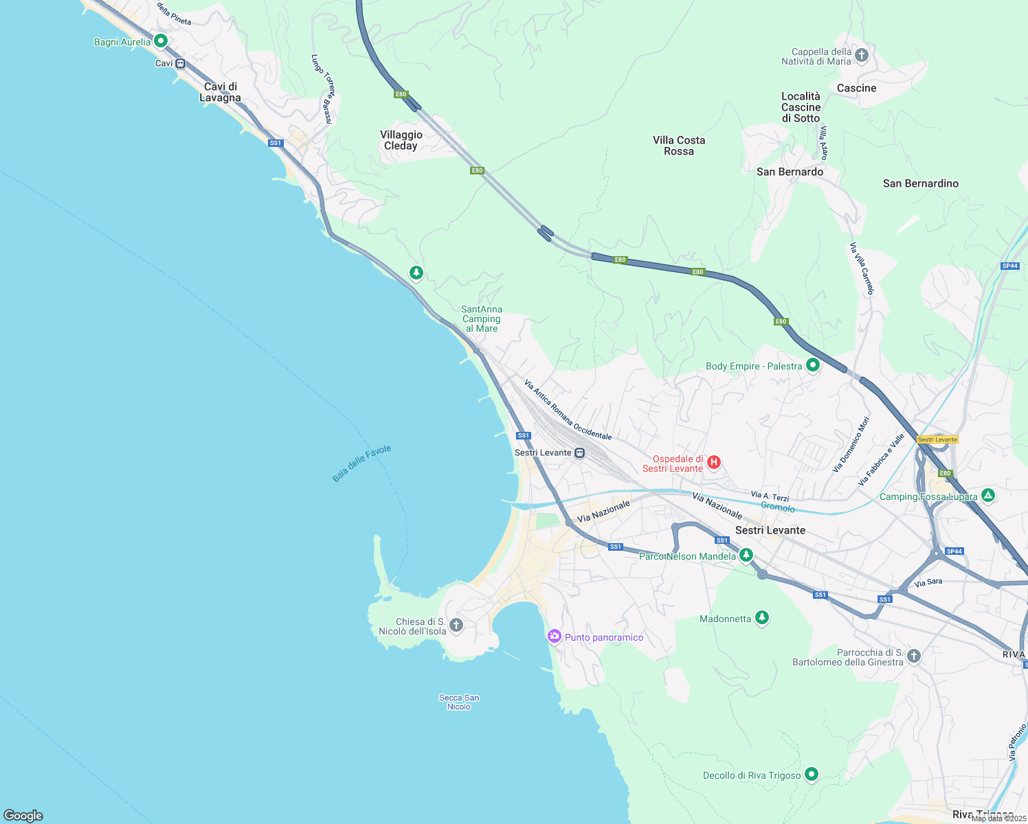 map of restaurants, bars, coffee shops, grocery stores, and more near 330 Viale Giuseppe Mazzini in Sestri Levante