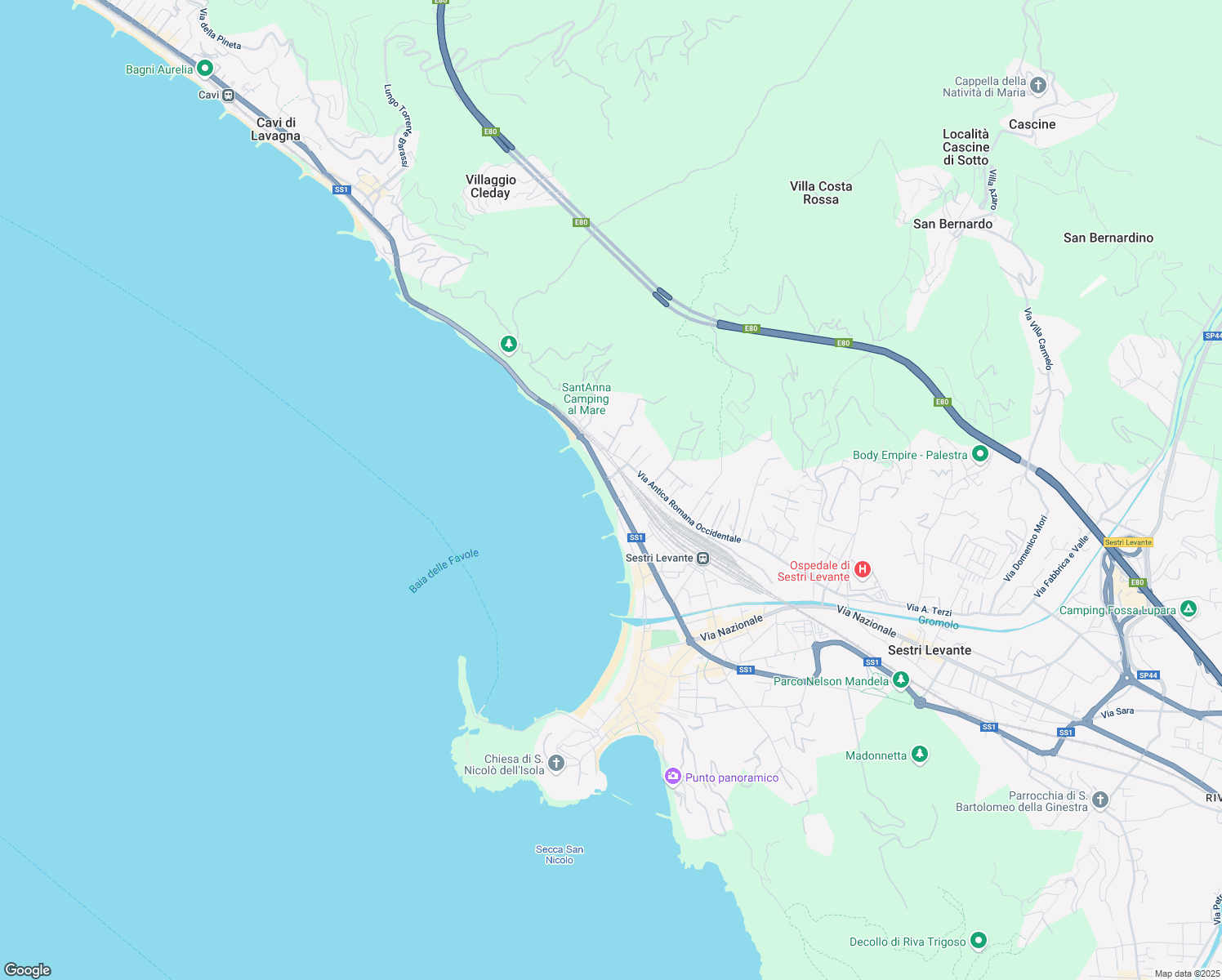 map of restaurants, bars, coffee shops, grocery stores, and more near 330 Viale Mazzini in Sestri Levante