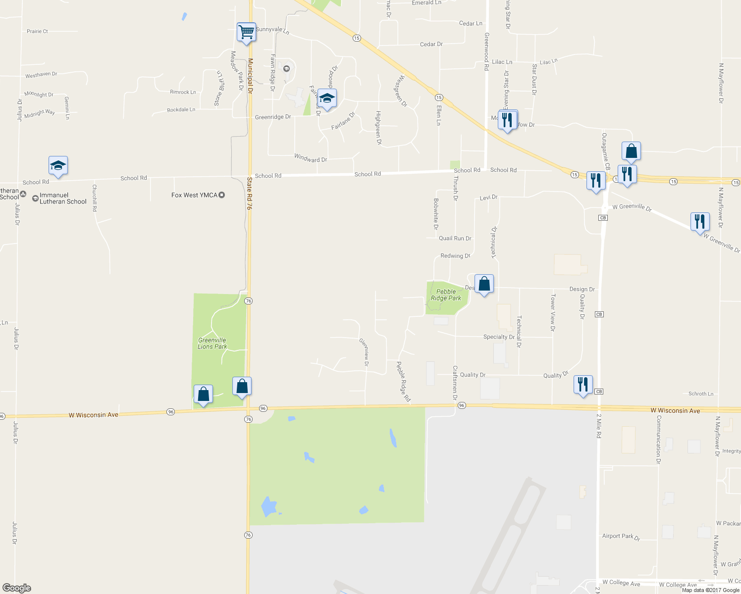 map of restaurants, bars, coffee shops, grocery stores, and more near N1093 Summer Breeze Lane in Greenville