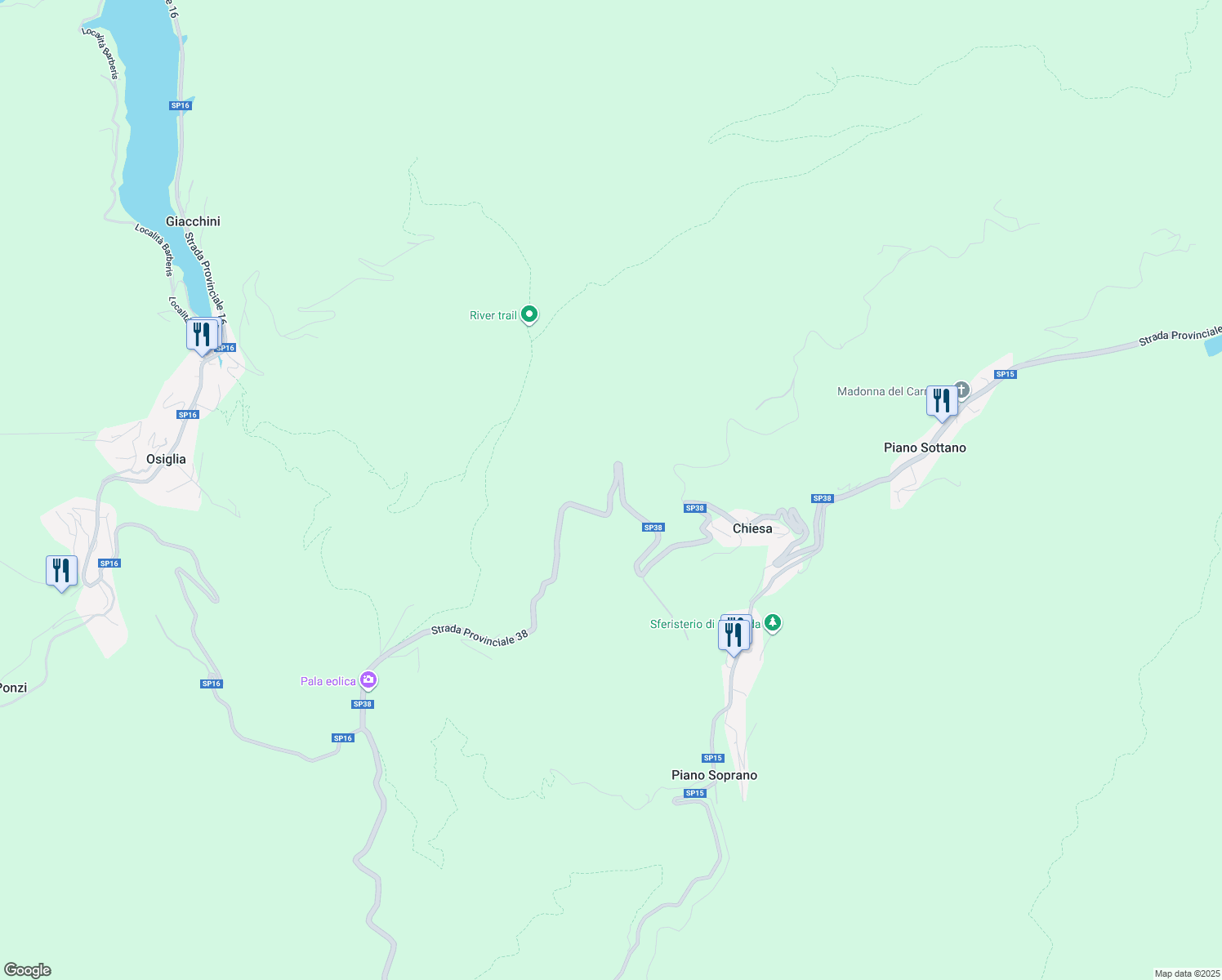 map of restaurants, bars, coffee shops, grocery stores, and more near 12 Strada Provinciale 38 in Provincia di Savona