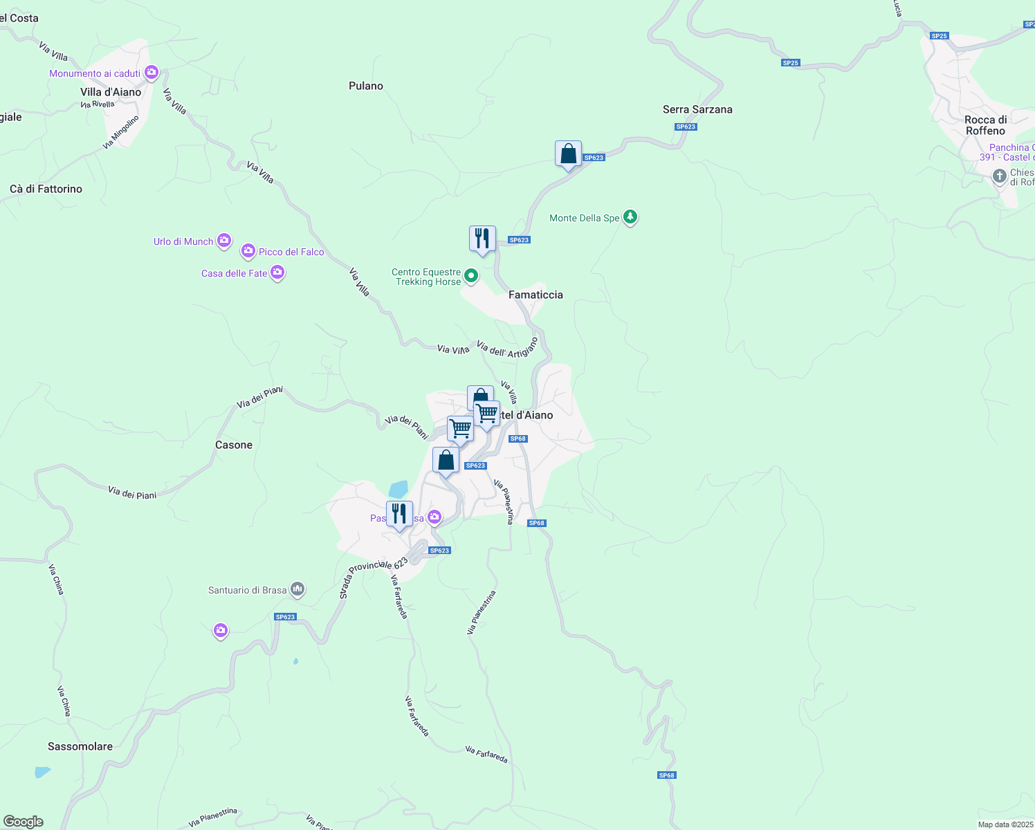 map of restaurants, bars, coffee shops, grocery stores, and more near in Castel d'Aiano