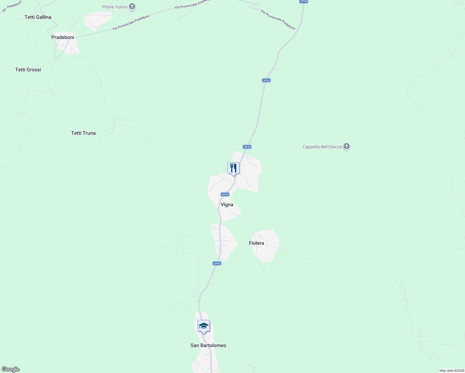 map of restaurants, bars, coffee shops, grocery stores, and more near 200 Strada Provinciale 42 in Vigna