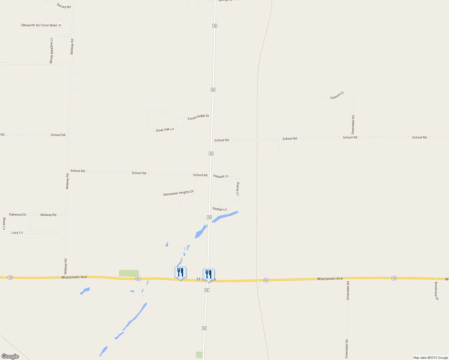 map of restaurants, bars, coffee shops, grocery stores, and more near N1187 Wesley Ct in Hortonville