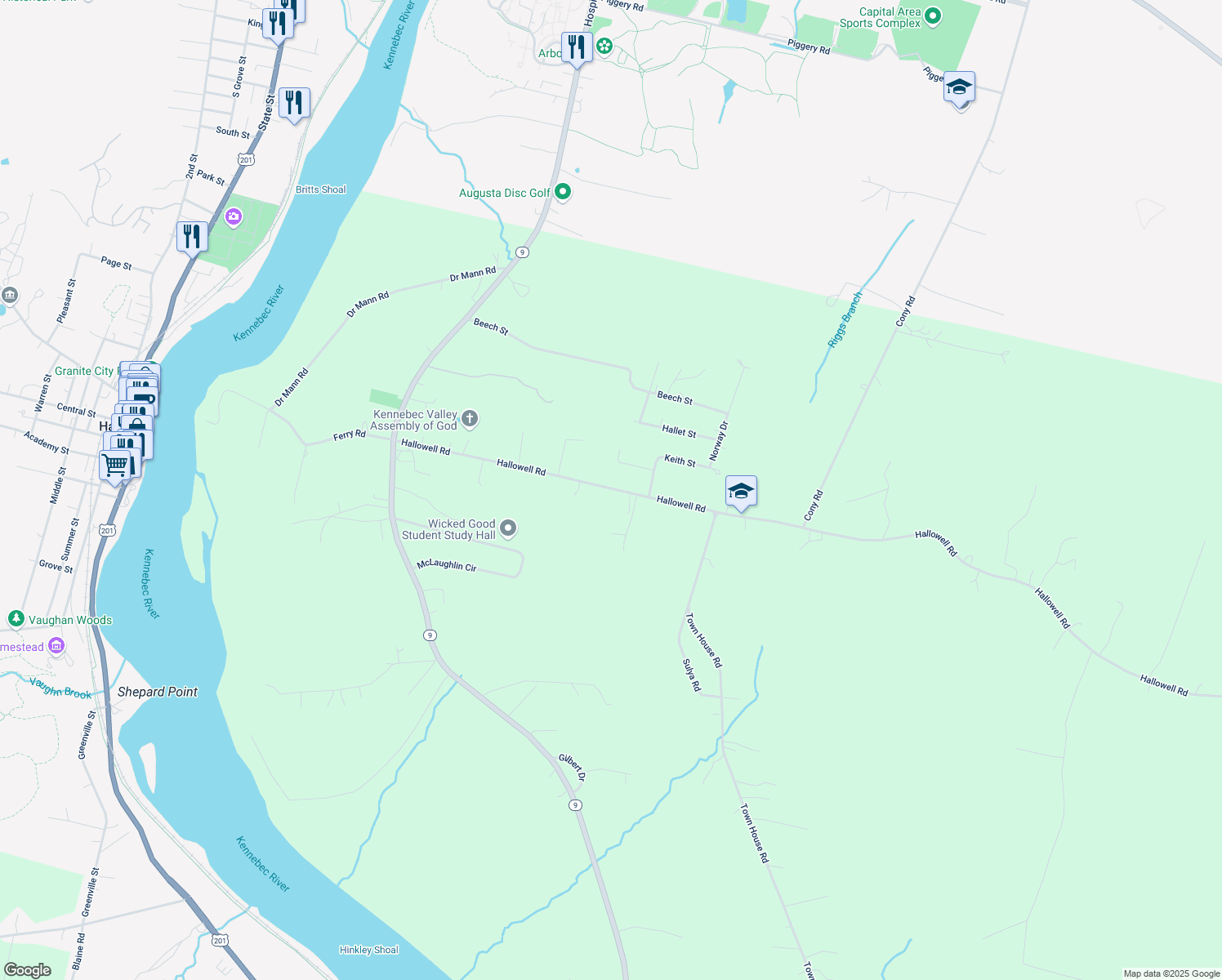 map of restaurants, bars, coffee shops, grocery stores, and more near 123 Hallowell Road in Chelsea