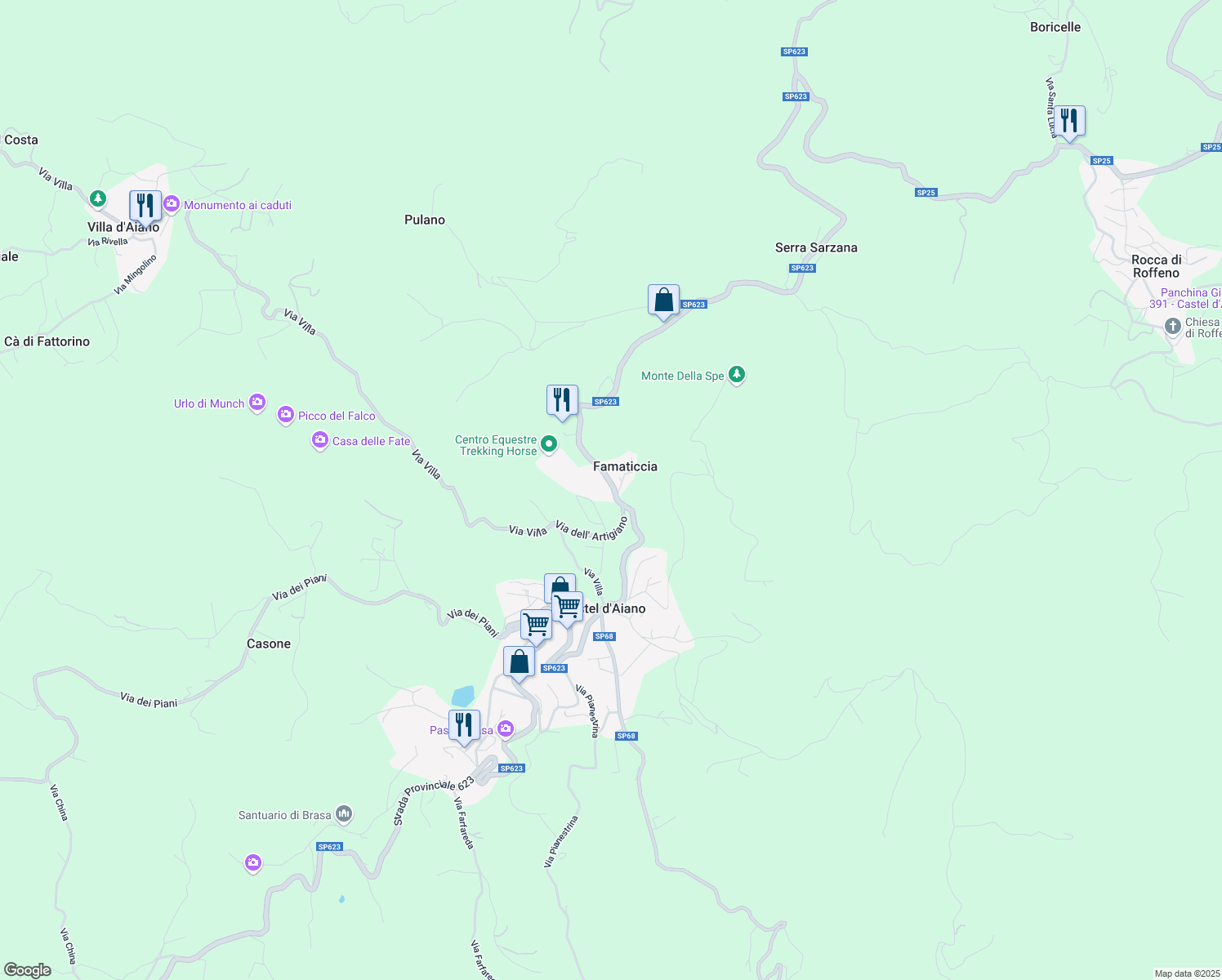 map of restaurants, bars, coffee shops, grocery stores, and more near 3 SP623 in Famaticcia