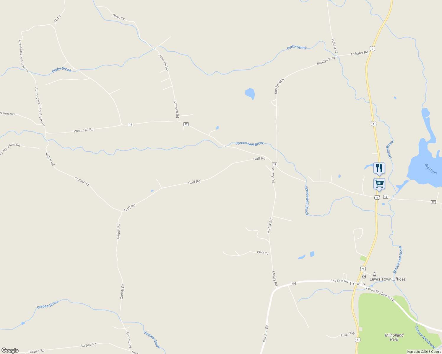 map of restaurants, bars, coffee shops, grocery stores, and more near 148 Goff Road in Elizabethtown