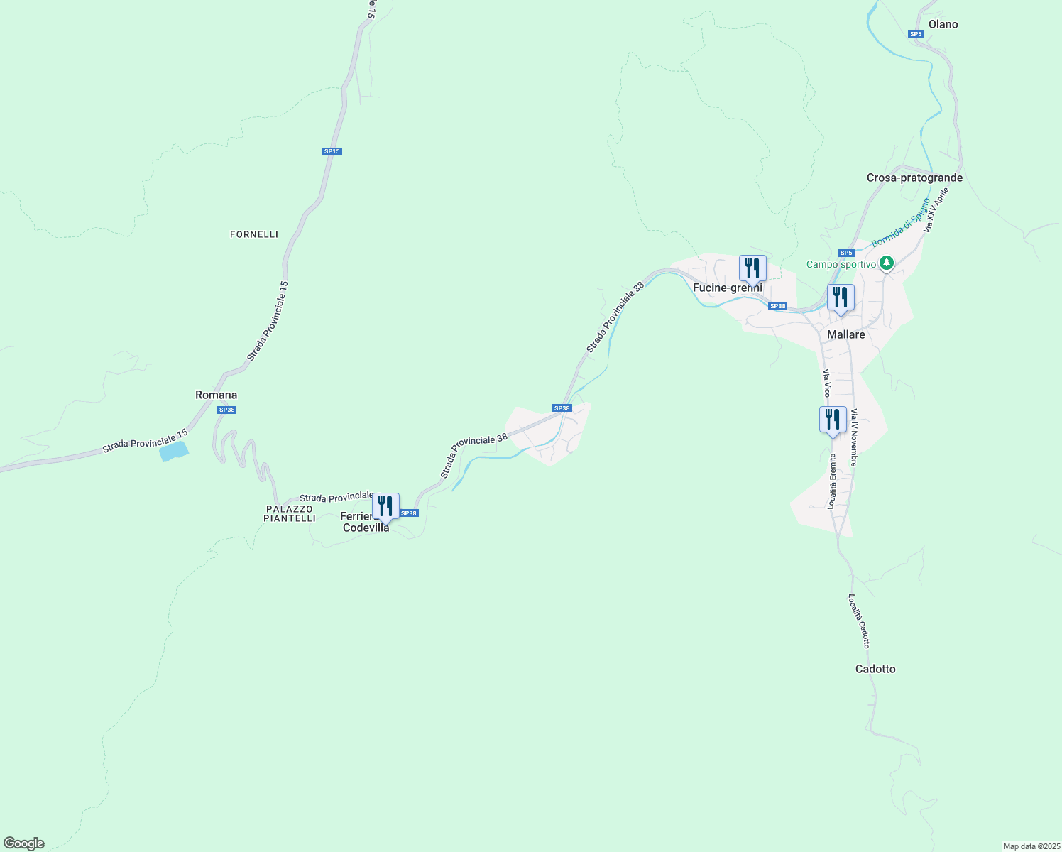 map of restaurants, bars, coffee shops, grocery stores, and more near 12 SP38 in Baracchi-bertoni-codevilla