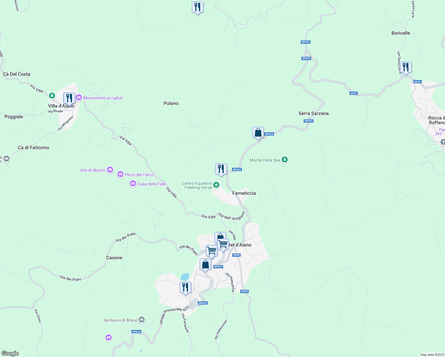 map of restaurants, bars, coffee shops, grocery stores, and more near 3 SP623 in Famaticcia