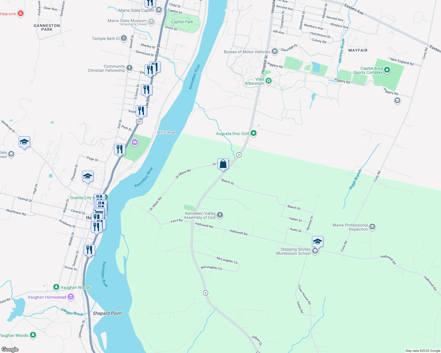 map of restaurants, bars, coffee shops, grocery stores, and more near 66 River Road in Chelsea