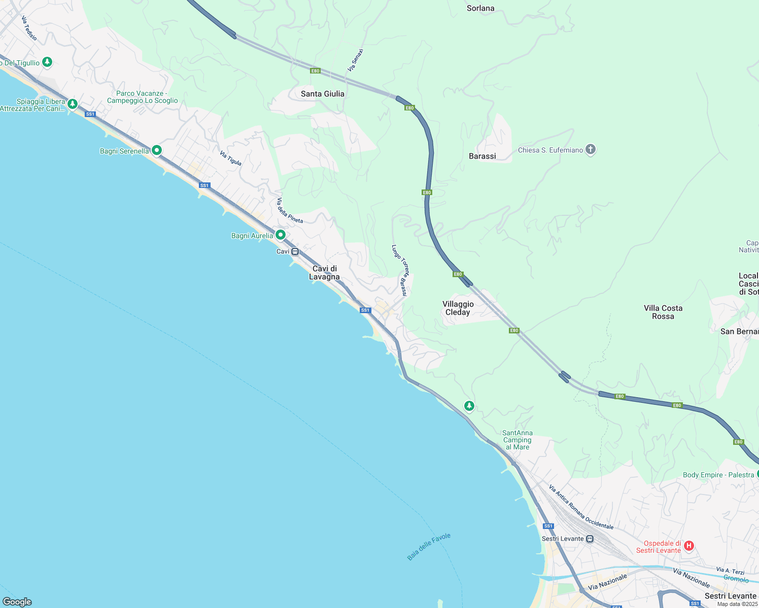map of restaurants, bars, coffee shops, grocery stores, and more near 5 Via Milite Ignoto in Lavagna