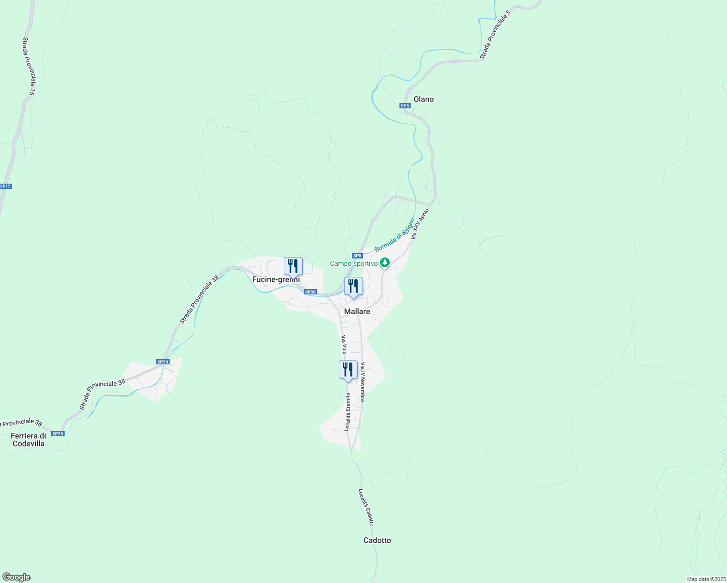 map of restaurants, bars, coffee shops, grocery stores, and more near 1 Via al Ponte in Mallare