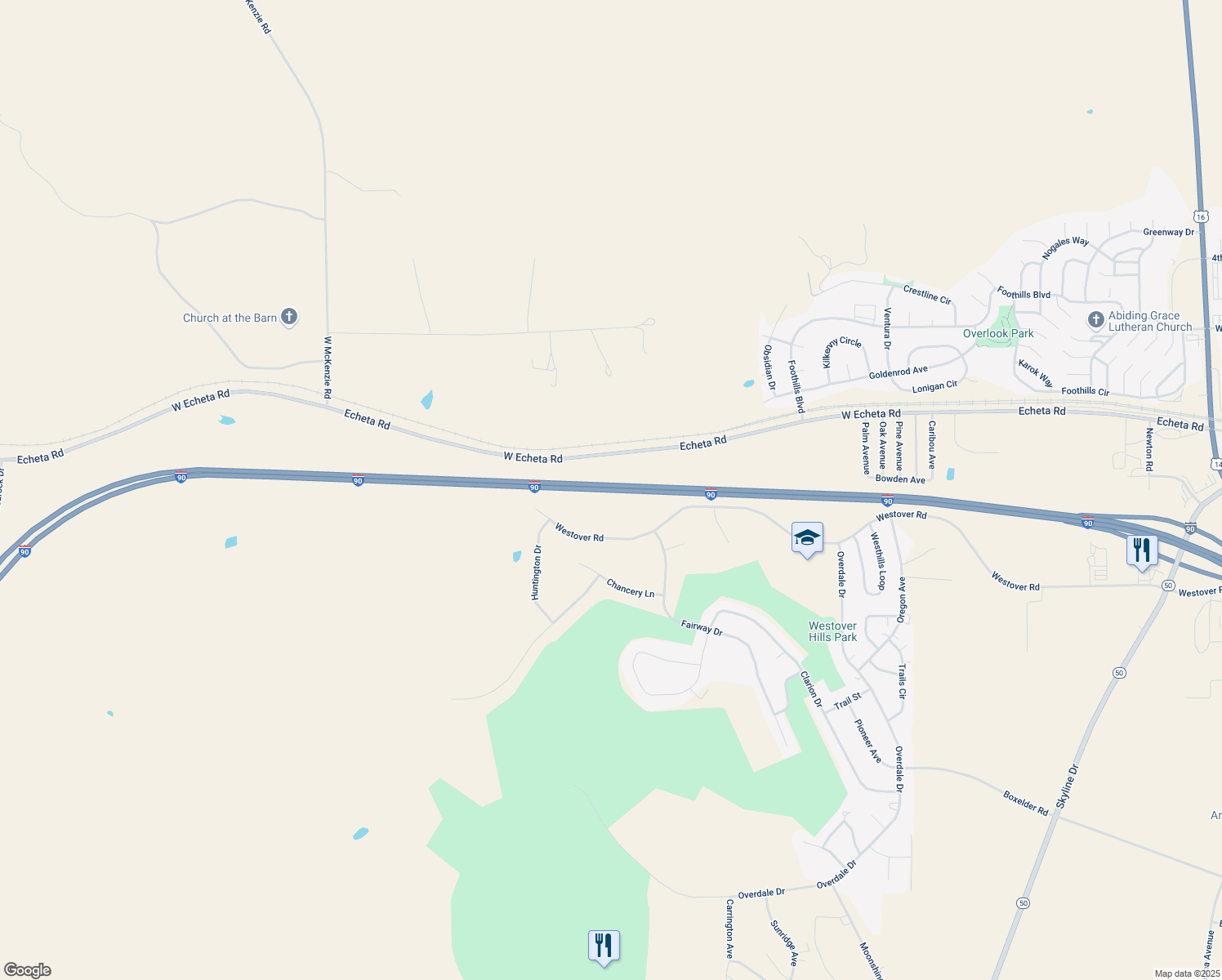 map of restaurants, bars, coffee shops, grocery stores, and more near Interstate 90 in Gillette