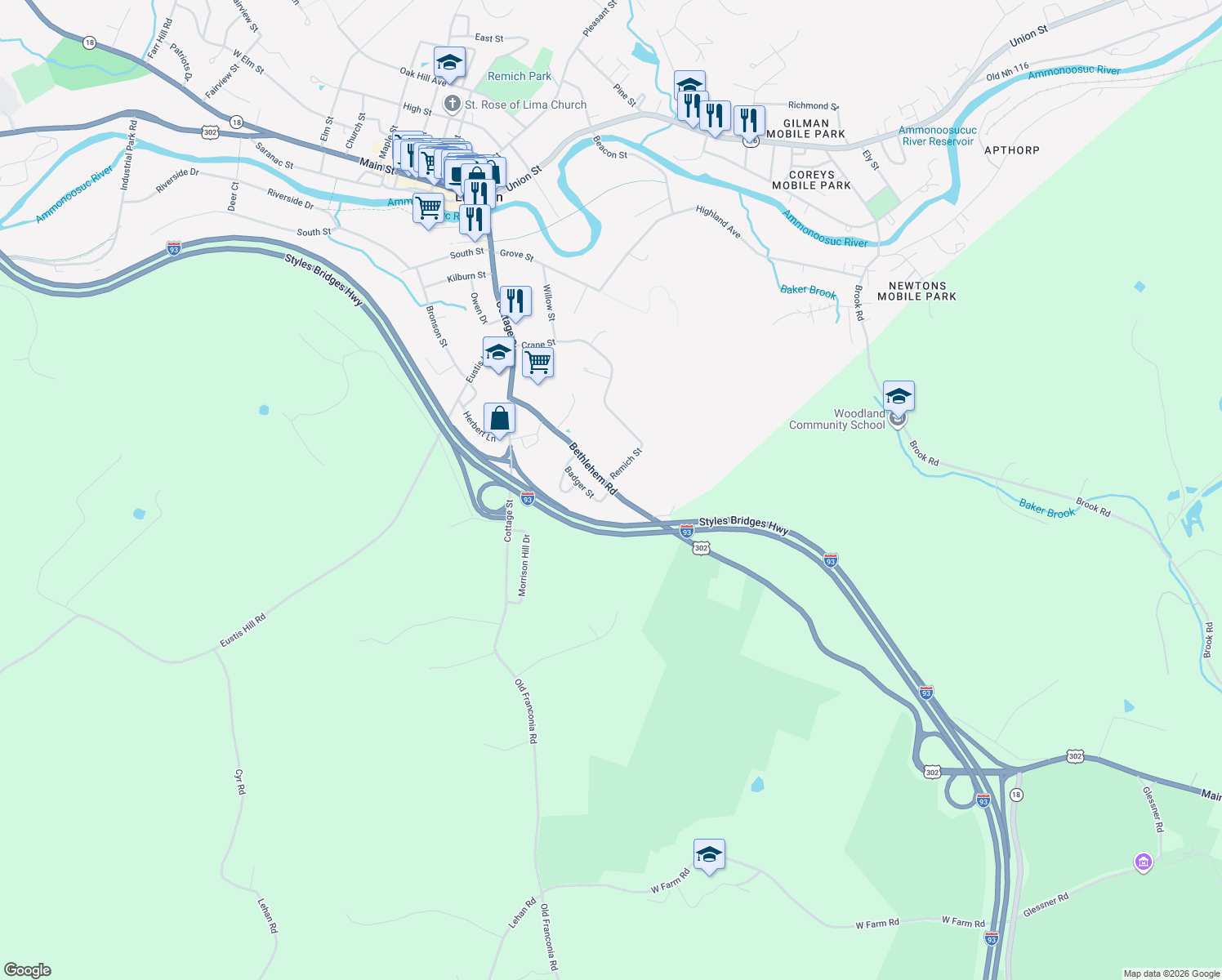 map of restaurants, bars, coffee shops, grocery stores, and more near 221 Bethlehem Rd in Littleton