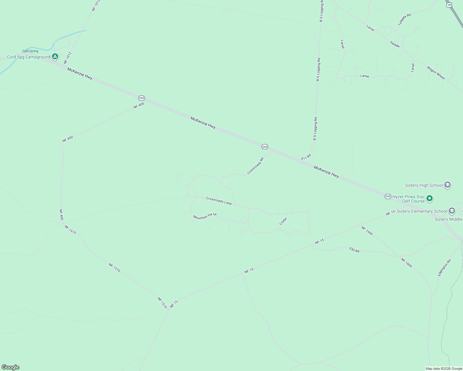 map of restaurants, bars, coffee shops, grocery stores, and more near 14560 Crossroads Loop in Sisters