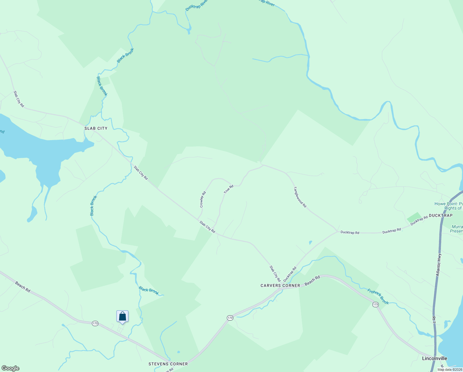 map of restaurants, bars, coffee shops, grocery stores, and more near 19 True Road in Lincolnville